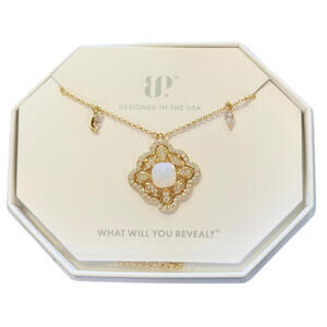 Bomb Party Necklace NK63760 "Neckline Negotiator" Moonstone on Yellow Gold